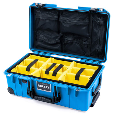 Pelican 1535 Air Case, Electric Blue with TSA Locking Latches & Keys (Black Trolley) Yellow Padded Microfiber Dividers with Mesh Lid Organizer ColorCase 015350-0110-120-L10