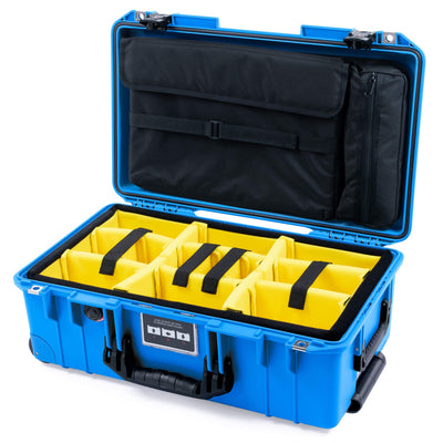 Pelican 1535 Air Case, Electric Blue with Black Handles & TSA Locking Latches Yellow Padded Microfiber Dividers with Laptop Computer Lid Pouch ColorCase 015350-0210-120-L10