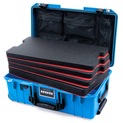 Pelican 1535 Air Case, Electric Blue with Black Handles & Push-Button Latches Custom Tool Kit (4 Foam Inserts with Mesh Lid Organizer) ColorCase 015350-0160-120-111