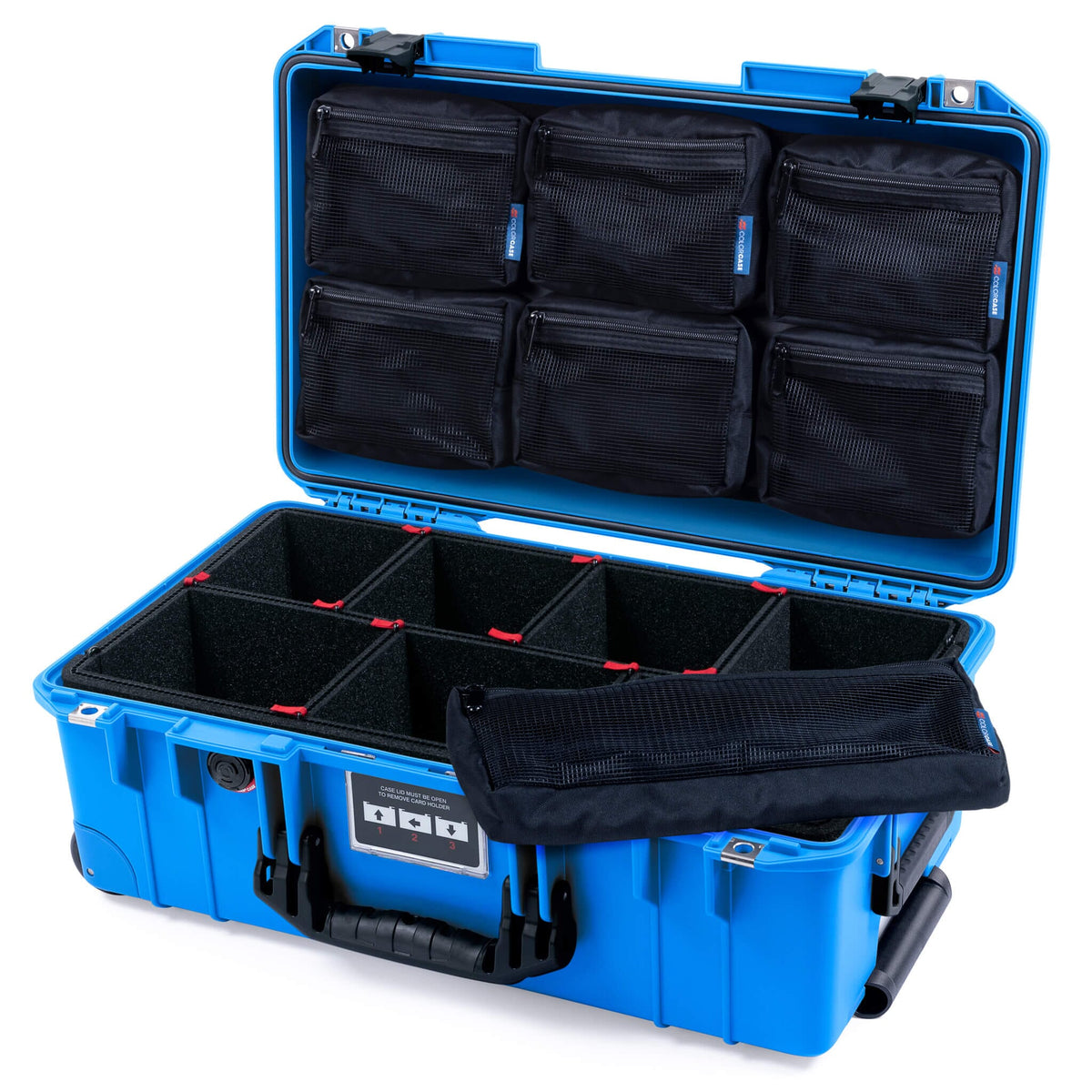 Pelican 1535 Air Case, Electric Blue with Black Handles &amp; Latches TrekPak Divider System with 7-Piece Removable Mesh Pouches ColorCase 015350-0720-120-111