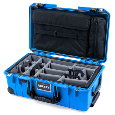 Pelican 1535 Air Case, Electric Blue with Black Handles, Latches & Trolley Gray Padded Microfiber Dividers with Laptop Computer Lid Pouch ColorCase 015350-0270-120-111-110