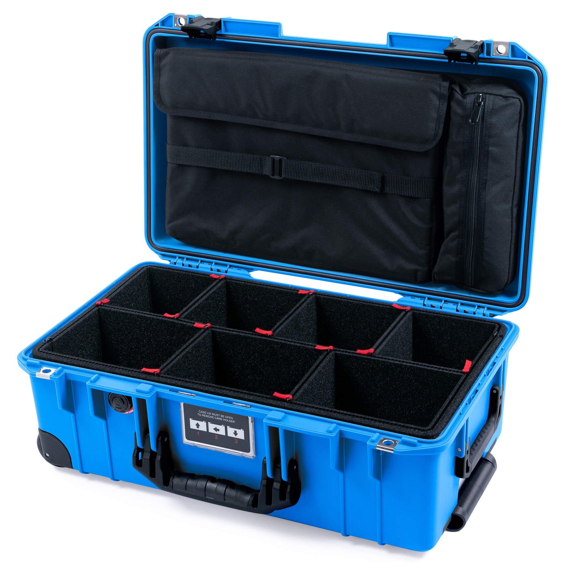 Pelican 1535 Air Case, Electric Blue with Black Handles, Latches & Trolley Pick & Pluck Foam with Laptop Computer Lid Pouch ColorCase 015350-0201-120-111-110
