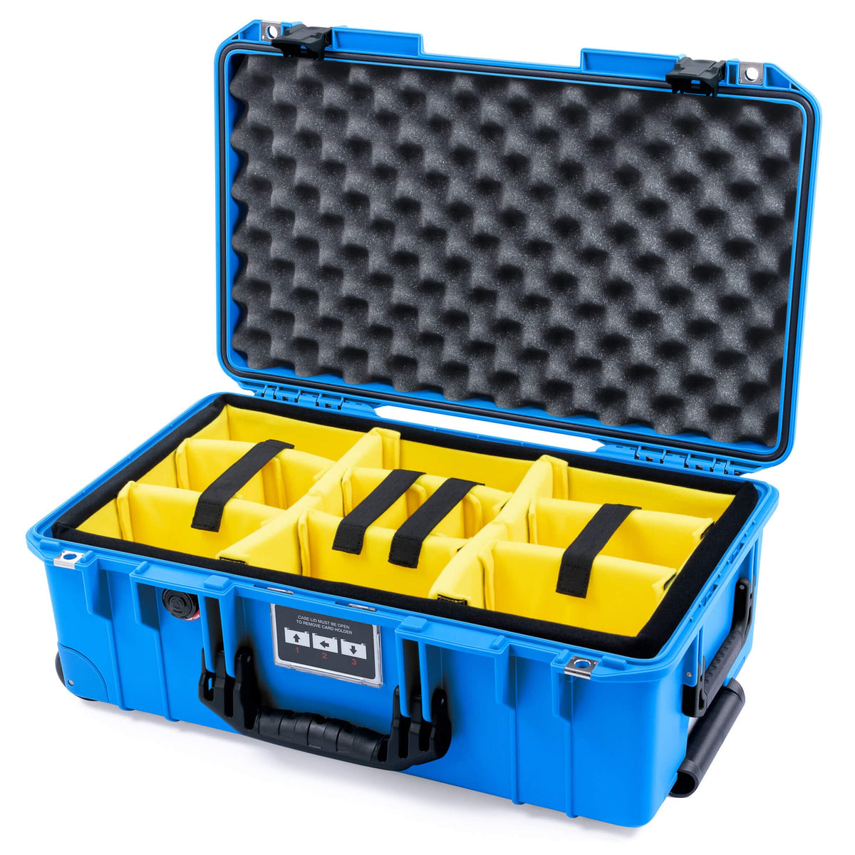 Pelican 1535 Air Case, Electric Blue with Black Handles &amp; Latches Yellow Padded Microfiber Dividers with Convoluted Lid Foam ColorCase 015350-0010-120-111
