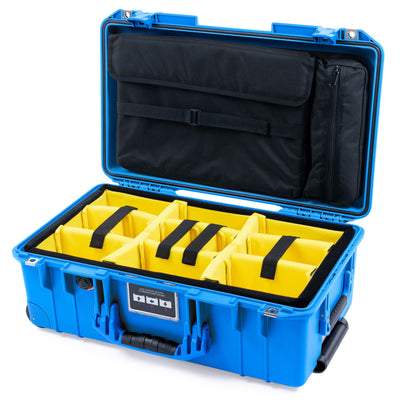 Pelican 1535 Air Case, Electric Blue Yellow Padded Microfiber Dividers with Laptop Computer Lid Pouch ColorCase 015350-0210-120-121