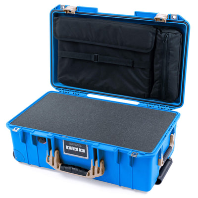Pelican 1535 Air Case, Electric Blue with Desert Tan Handles & Latches Pick & Pluck Foam with Laptop Computer Lid Pouch ColorCase 015350-0201-120-311