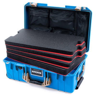 Pelican 1535 Air Case, Electric Blue with Desert Tan Handles & Latches Custom Tool Kit (4 Foam Inserts with Mesh Lid Organizer) ColorCase 015350-0160-120-311