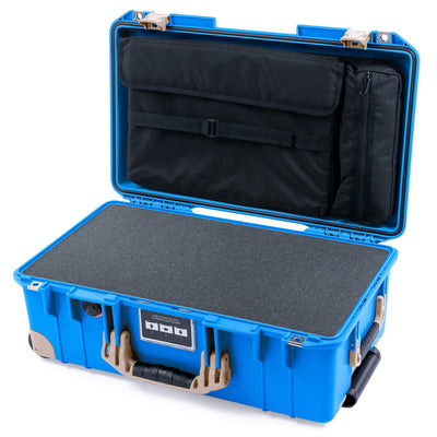 Pelican 1535 Air Case, Electric Blue with Desert Tan Handles, Latches & Trolley Pick & Pluck Foam with Laptop Computer Lid Pouch ColorCase 015350-0201-120-311-310