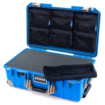 Pelican 1535 Air Case, Electric Blue with Desert Tan Handles, Latches & Trolley Pick & Pluck Foam with 7-Piece Removable Mesh Pouches ColorCase 015350-0701-120-311-310