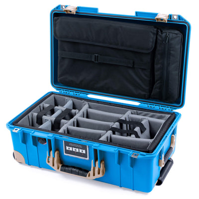 Pelican 1535 Air Case, Electric Blue with Desert Tan Handles, Latches & Trolley Gray Padded Microfiber Dividers with Computer Pouch ColorCase 015350-0270-120-311-310