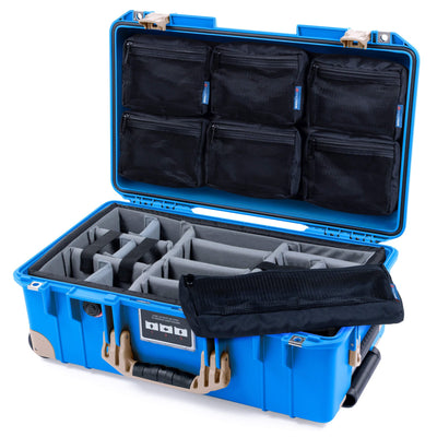 Pelican 1535 Air Case, Electric Blue with Desert Tan Handles, Latches & Trolley Gray Padded Microfiber Dividers with 7-Piece Removable Mesh Pouches ColorCase 015350-0770-120-311-310