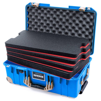 Pelican 1535 Air Case, Electric Blue with Desert Tan Handles, Latches & Trolley Custom Tool Kit (4 Foam Inserts with Convolute Lid Foam) ColorCase 015350-0060-120-311-310