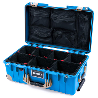 Pelican 1535 Air Case, Electric Blue with Desert Tan Handles, Latches & Trolley TrekPak Divider System with Mesh Lid Organizer ColorCase 015350-0120-120-311-310