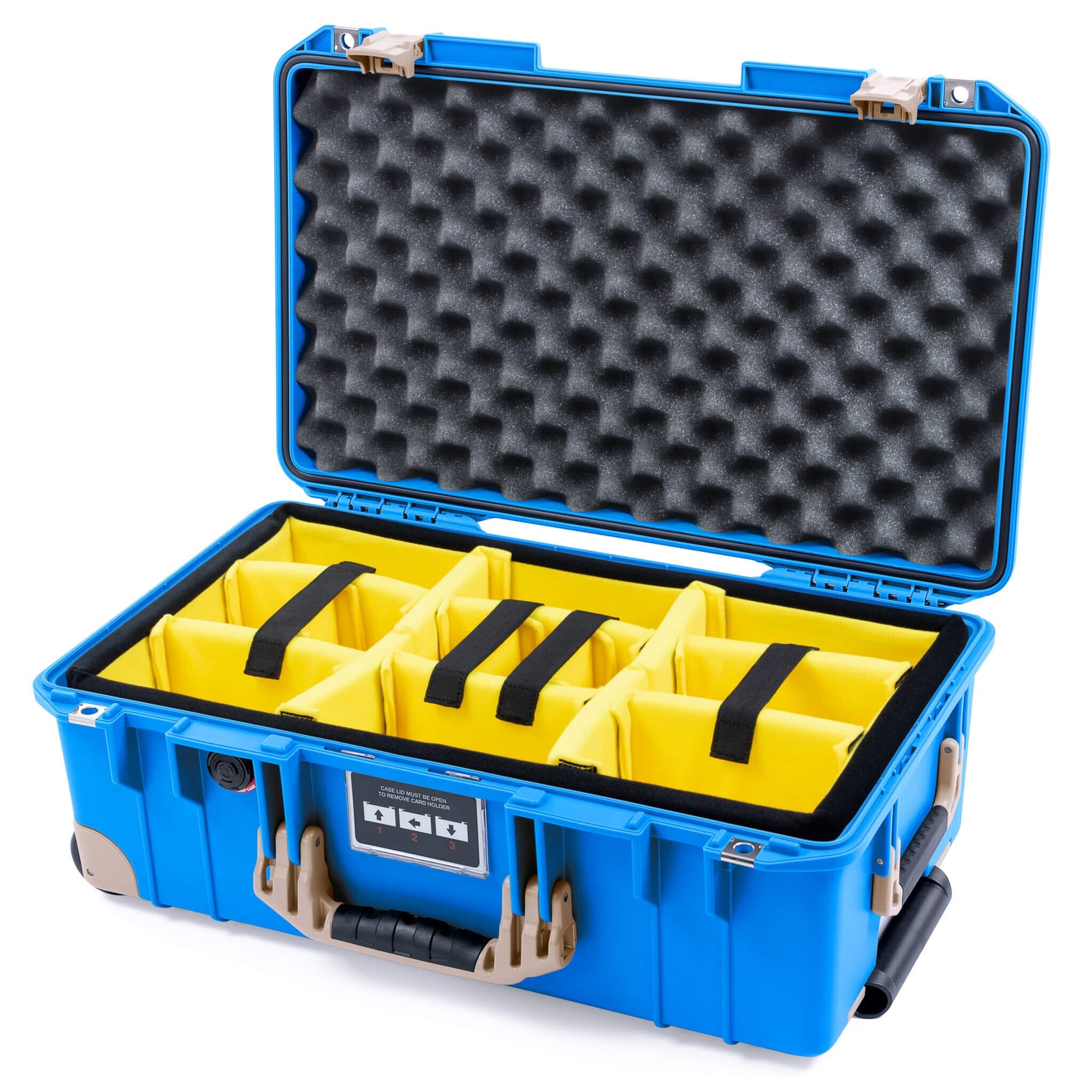 Pelican 1535 Air Case, Electric Blue with Desert Tan Handles, Latches & Trolley Yellow Padded Microfiber Dividers with Convoluted Lid Foam ColorCase 015350-0010-120-311-310