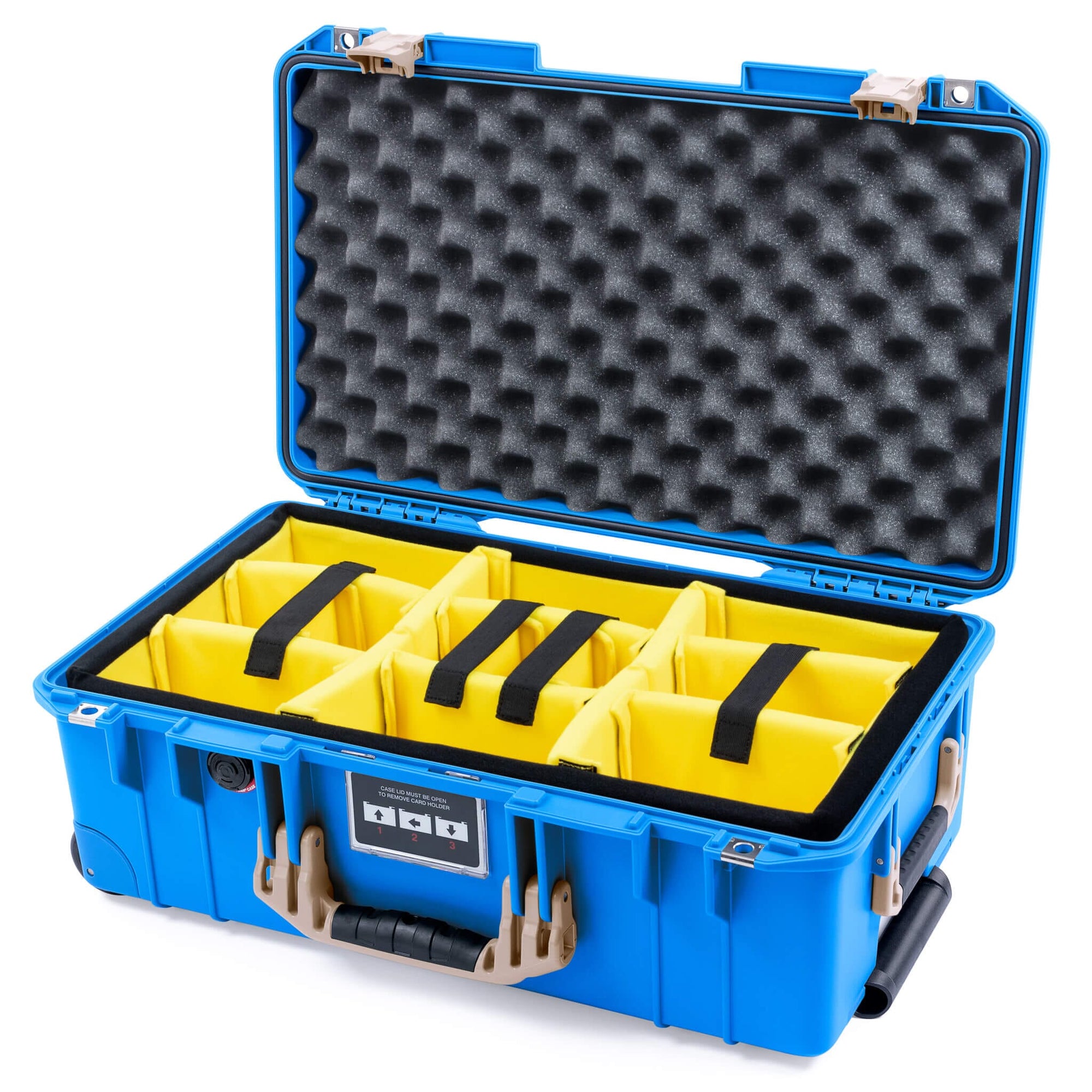 Pelican 1535 Air Case, Electric Blue with Desert Tan Handles & Latches Yellow Padded Microfiber Dividers with Convoluted Lid Foam ColorCase 015350-0010-120-311