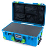 Pelican 1535 Air Case, Electric Blue with Lime Green Handles, Latches & Trolley Pick & Pluck Foam with Mesh Lid Organizer ColorCase 015350-0101-120-301-300