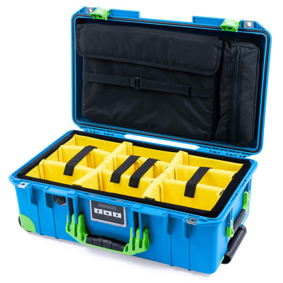 Pelican 1535 Air Case, Electric Blue with Lime Green Handles, Latches & Trolley Yellow Padded Microfiber Dividers with Computer Pouch ColorCase 015350-0210-120-301-300