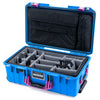 Pelican 1535 Air Case, Electric Blue with Magenta Handles & Latches Gray Padded Microfiber Dividers with Laptop Computer Lid Pouch ColorCase 015350-0270-120-401