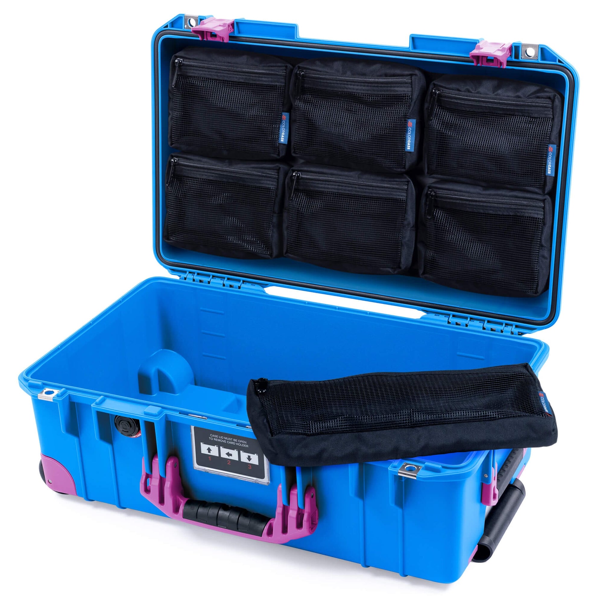 Pelican 1535 Air Case, Electric Blue with Magenta Handles, Latches & Trolley 7-Piece Removable Mesh Pouches Only ColorCase 015350-0700-120-401-400