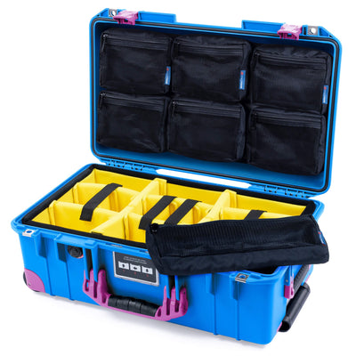 Pelican 1535 Air Case, Electric Blue with Magenta Handles, Latches & Trolley Yellow Padded Microfiber Dividers with 7-Piece Removable Mesh Pouches ColorCase 015350-0710-120-401-400