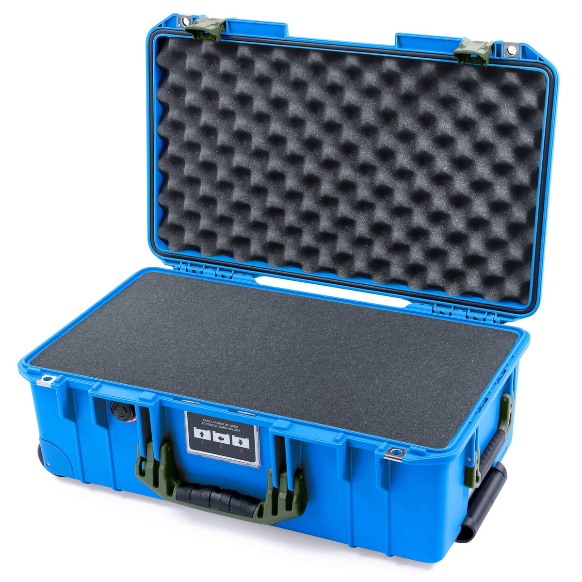 Pelican 1535 Air Case, Electric Blue with OD Green Handles &amp; Latches Pick &amp; Pluck Foam with Convoluted Lid Foam ColorCase 015350-0001-120-131