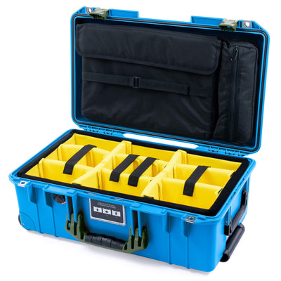 Pelican 1535 Air Case, Electric Blue with OD Green Handles & Latches Yellow Padded Microfiber Dividers with Computer Pouch ColorCase 015350-0210-120-131