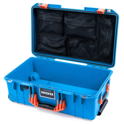 Pelican 1535 Air Case, Electric Blue with Orange Handles & Push-Button Latches Mesh Lid Organizer Only ColorCase 015350-0100-120-151