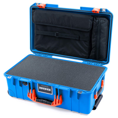 Pelican 1535 Air Case, Electric Blue with Orange Handles & Latches Pick & Pluck Foam with Laptop Computer Lid Pouch ColorCase 015350-0201-120-151