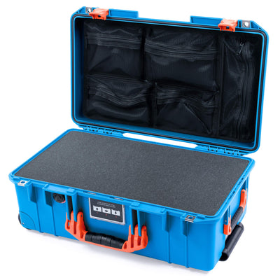 Pelican 1535 Air Case, Electric Blue with Orange Handles & Push-Button Latches Pick & Pluck Foam with Mesh Lid Organizer ColorCase 015350-0101-120-151
