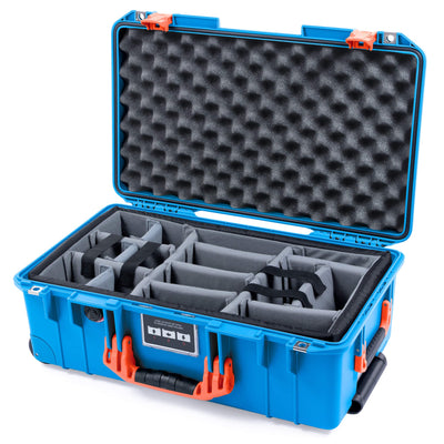 Pelican 1535 Air Case, Electric Blue with Orange Handles & Push-Button Latches Gray Padded Microfiber Dividers with Convolute Lid Foam ColorCase 015350-0070-120-151