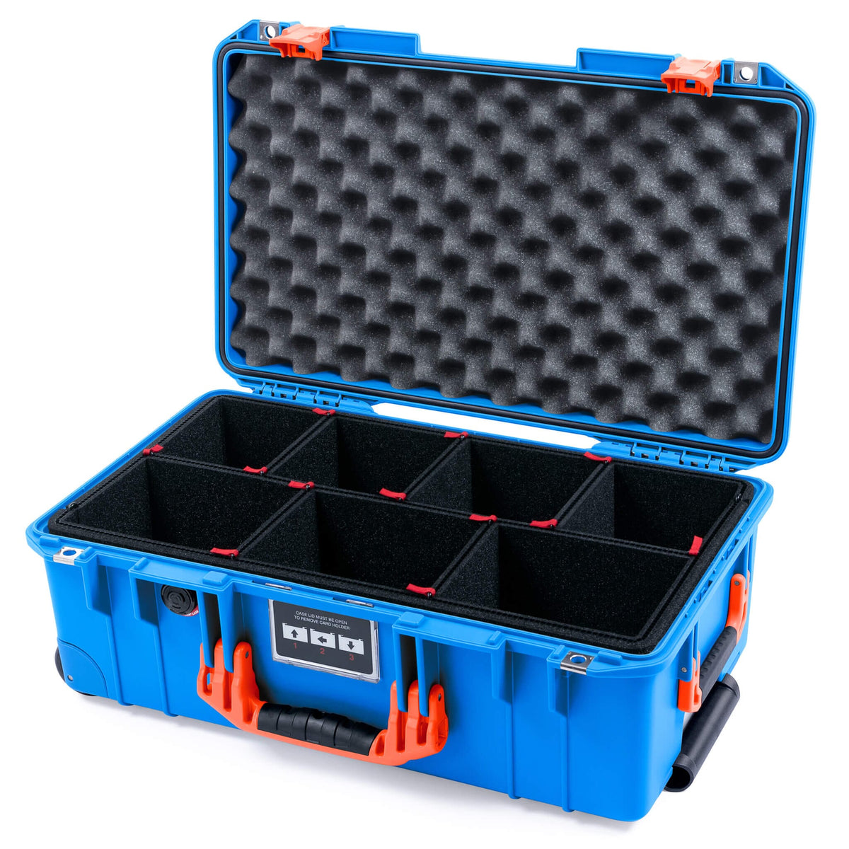Pelican 1535 Air Case, Electric Blue with Orange Handles &amp; Latches TrekPak Divider System with Convoluted Lid Foam ColorCase 015350-0020-120-151