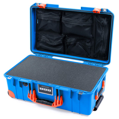 Pelican 1535 Air Case, Electric Blue with Orange Handles, Latches & Trolley Pick & Pluck Foam with Mesh Lid Organizer ColorCase 015350-0101-120-151-150