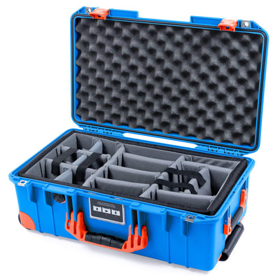 Pelican 1535 Air Case, Electric Blue with Orange Handles, Latches & Trolley Gray Padded Microfiber Dividers with Convoluted Lid Foam ColorCase 015350-0070-120-151-150