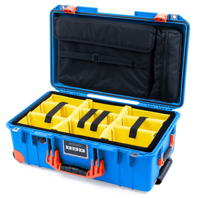Pelican 1535 Air Case, Electric Blue with Orange Handles, Latches & Trolley Yellow Padded Microfiber Dividers with Laptop Computer Lid Pouch ColorCase 015350-0210-120-151-150