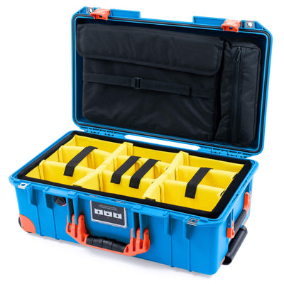 Pelican 1535 Air Case, Electric Blue with Orange Handles, Latches & Trolley Yellow Padded Microfiber Dividers with Computer Pouch ColorCase 015350-0210-120-151-150