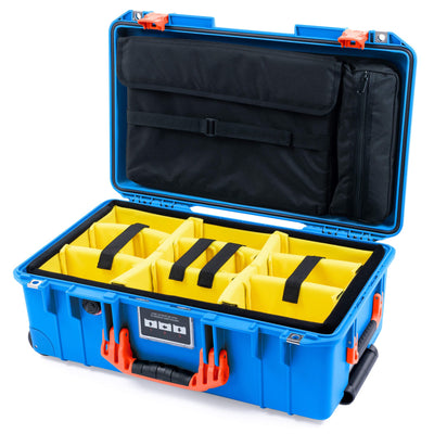 Pelican 1535 Air Case, Electric Blue with Orange Handles & Latches Yellow Padded Microfiber Dividers with Laptop Computer Lid Pouch ColorCase 015350-0210-120-151