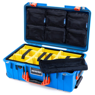 Pelican 1535 Air Case, Electric Blue with Orange Handles & Latches Yellow Padded Microfiber Dividers with 7-Piece Removable Mesh Pouches ColorCase 015350-0710-120-151