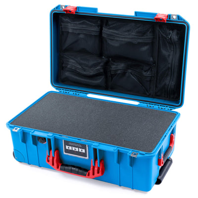 Pelican 1535 Air Case, Electric Blue with Red Handles & Push-Button Latches Pick & Pluck Foam with Mesh Lid Organizer ColorCase 015350-0101-120-321