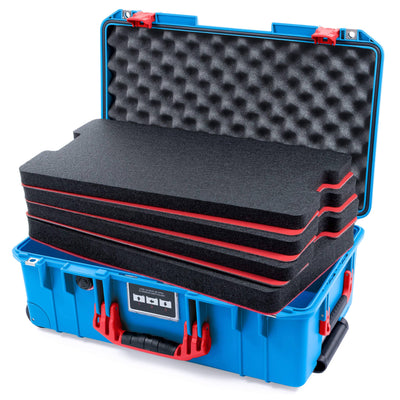 Pelican 1535 Air Case, Electric Blue with Red Handles & Push-Button Latches Custom Tool Kit (4 Foam Inserts with Convolute Lid Foam) ColorCase 015350-0060-120-321