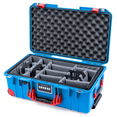 Pelican 1535 Air Case, Electric Blue with Red Handles, Latches & Trolley Gray Padded Microfiber Dividers with Convolute Lid Foam ColorCase 015350-0070-120-321-320