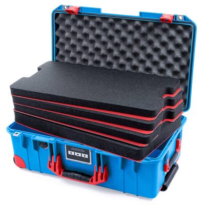 Pelican 1535 Air Case, Electric Blue with Red Handles, Latches & Trolley Custom Tool Kit (4 Foam Inserts with Convolute Lid Foam) ColorCase 015350-0060-120-321-320
