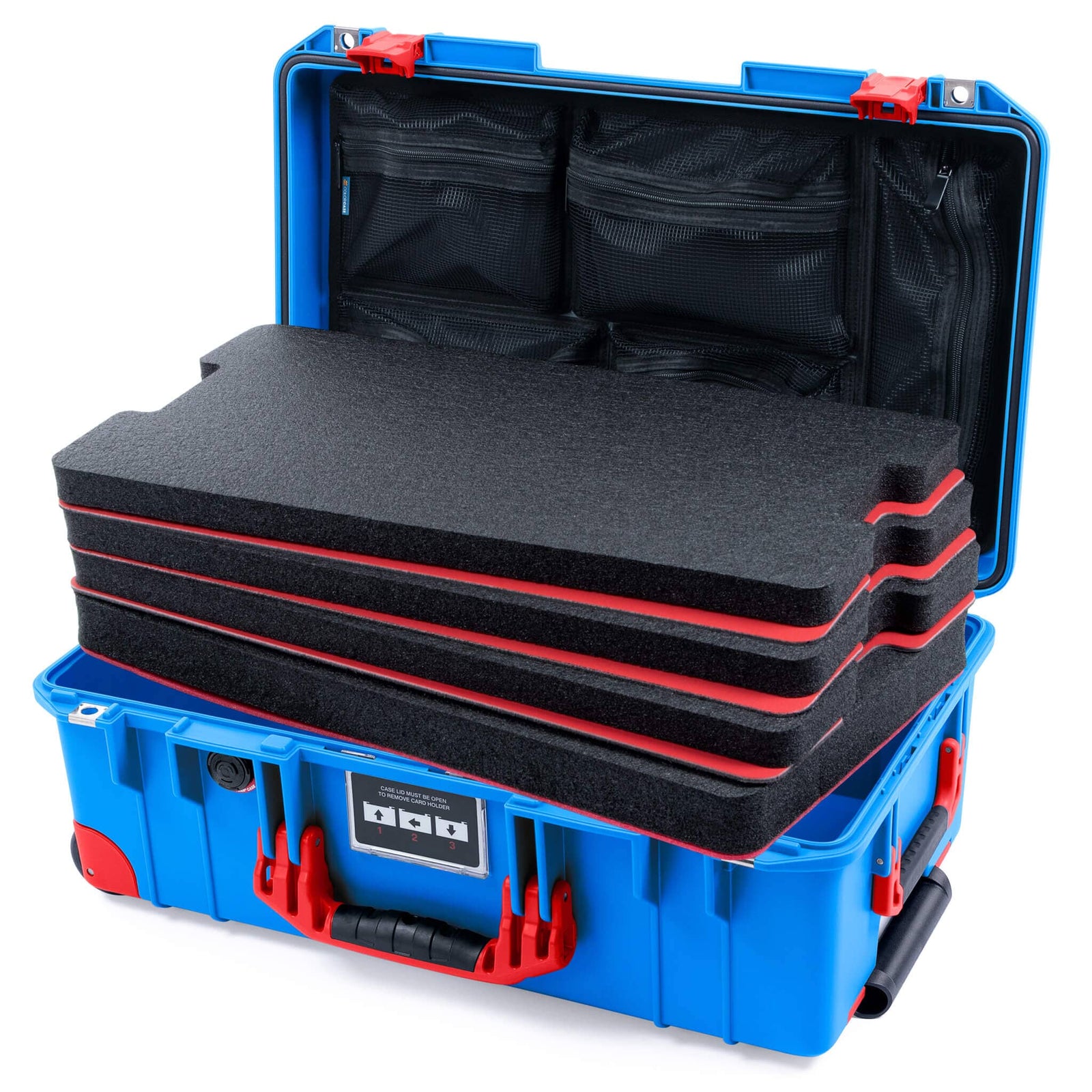 Pelican 1535 Air Carry-on Case - Electric Blue & Red Trolley - DIY Tool Foam Kit / Mesh Lid Organizer