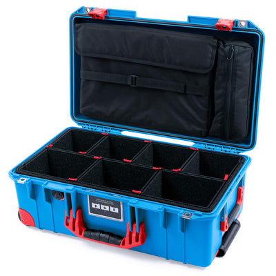 Pelican 1535 Air Case, Electric Blue with Red Handles, Latches & Trolley TrekPak Divider System with Computer Pouch ColorCase 015350-0220-120-321-320