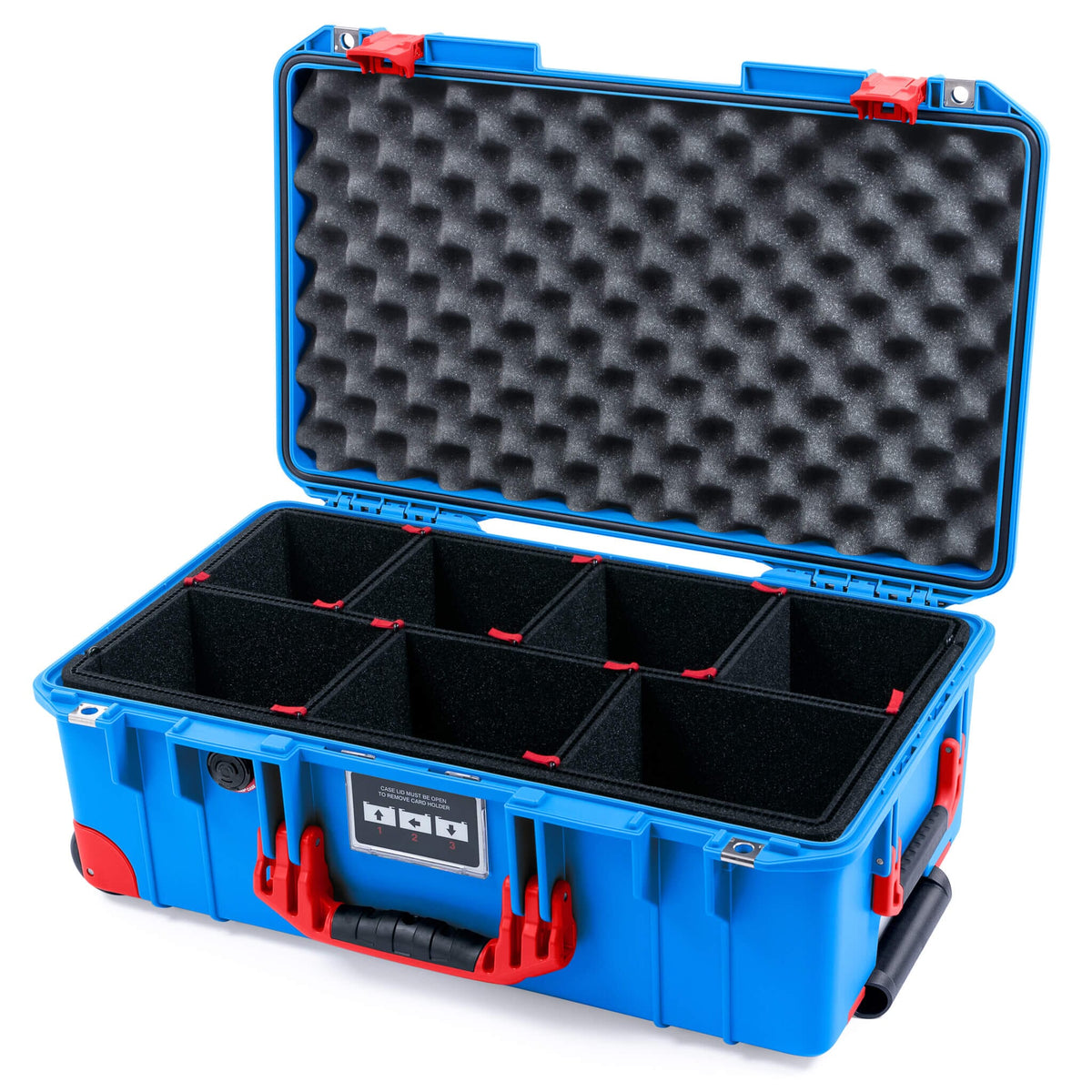 Pelican 1535 Air Carry-on Case - Electric Blue &amp; Red Trolley - TrekPak Divider System / Convoluted Lid Foam
