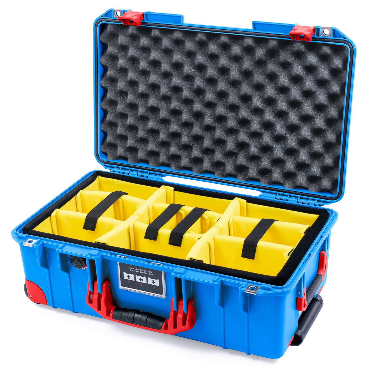 Pelican 1535 Air Carry-on Case - Electric Blue &amp; Red Trolley - Yellow Padded Microfiber Dividers / Convoluted Lid Foam