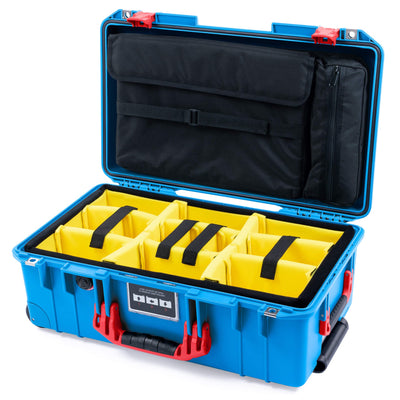 Pelican 1535 Air Case, Electric Blue with Red Handles & Push-Button Latches Yellow Padded Microfiber Dividers with Computer Pouch ColorCase 015350-0210-120-321