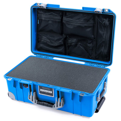 Pelican 1535 Air Case, Electric Blue with Silver Handles, Latches & Trolley Pick & Pluck Foam with Mesh Lid Organizer ColorCase 015350-0101-120-181-180