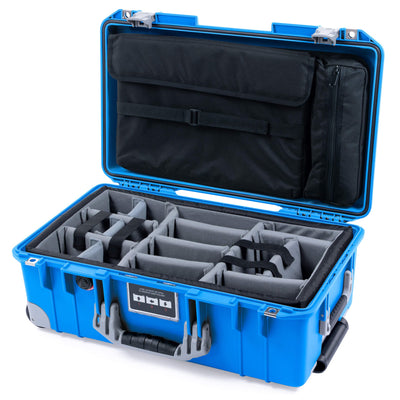 Pelican 1535 Air Case, Electric Blue with Silver Handles, Latches & Trolley Gray Padded Microfiber Dividers with Laptop Computer Lid Pouch ColorCase 015350-0270-120-181-180