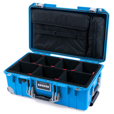 Pelican 1535 Air Case, Electric Blue with Silver Handles, Latches & Trolley TrekPak Divider System with Computer Pouch ColorCase 015350-0220-120-181-180