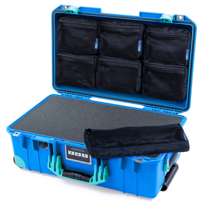 Pelican 1535 Air Case, Electric Blue with Teal Handles, Latches & Trolley Pick & Pluck Foam with 7-Piece Removable Mesh Pouches ColorCase 015350-0701-120-591-590
