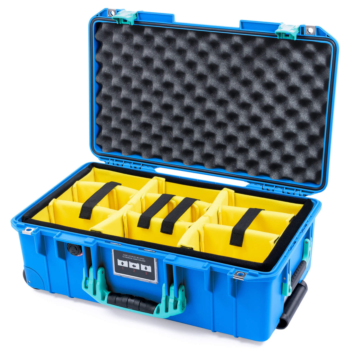 Pelican 1535 Air Case, Electric Blue with Teal Handles &amp; Latches Yellow Padded Microfiber Dividers with Convoluted Lid Foam ColorCase 015350-0010-120-591